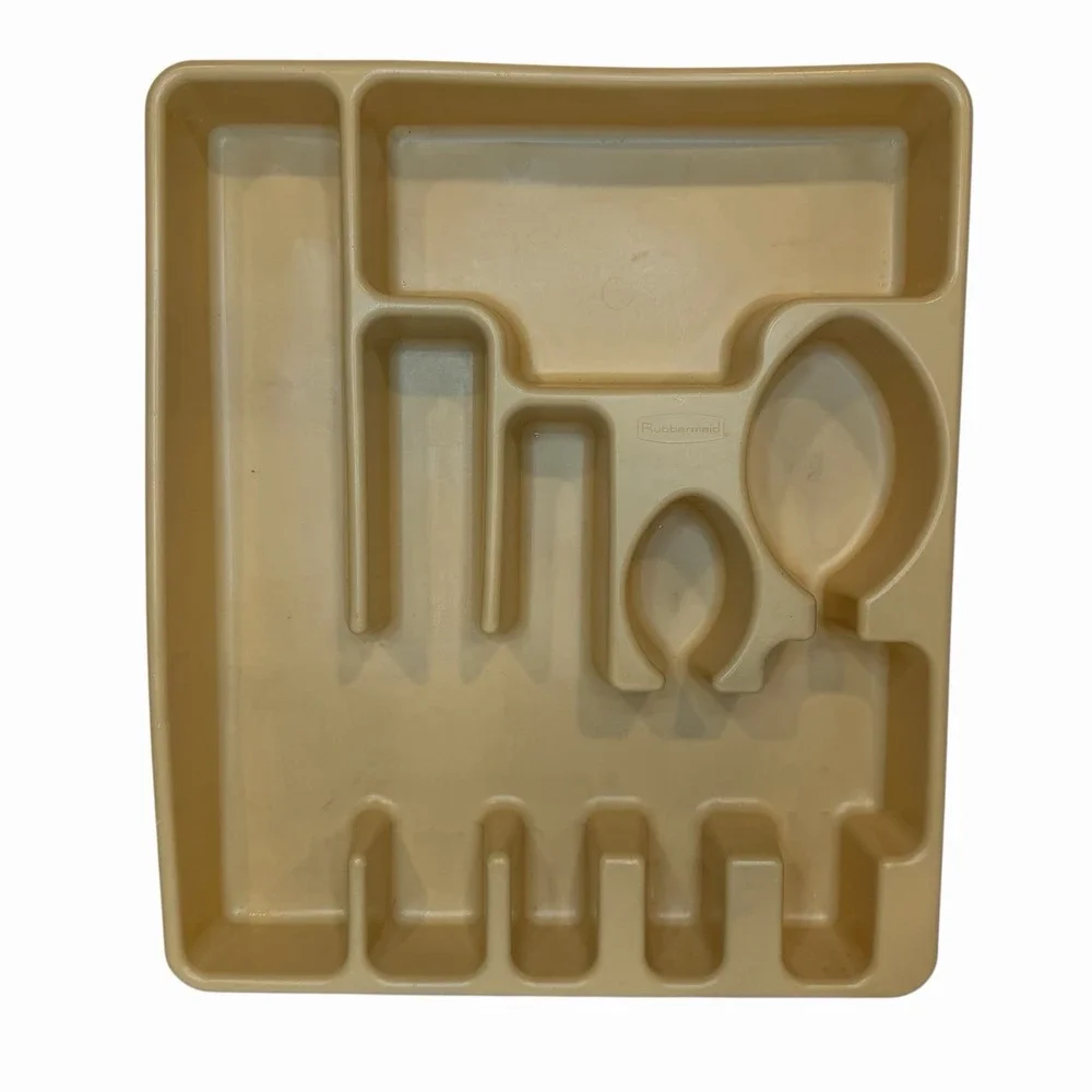 VTG‎ Rubbermaid Flatware Silverware Organizer Tray Almond Beige Sand Drawer